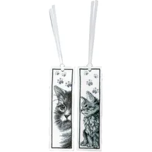 Vervaco Lesezeichen Kreuzstich Stickpackung Katzen, 2er Set, Zählmuster, 6x20cm