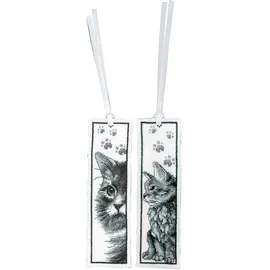 Vervaco Lesezeichen Kreuzstich Stickpackung Katzen, 2er Set, Zählmuster, 6x20cm
