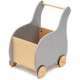 DREAMADE 2 in 1 Lauflernwagen aus Holz, Lauflernhilfe mit Stauraum, Spielzeugkiste, Gehhilfe, Gehfrei, Baby Push Pull Wagen Spielzeug, Laufwagen für Babys, Jungs und Mädchen (Grau - Elefant)