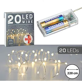 Cepewa LED Lichterkette Batterie Timer Draht 20 Micro LEDs warmweiß silber - Silber/Transparent