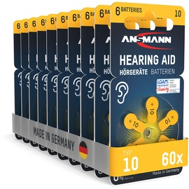 Ansmann Hörgerätebatterien gelb Stück, Made in Germany, Vorratspack, Batterien für Hörgeräte & Hörhilfen, leicht greifbar