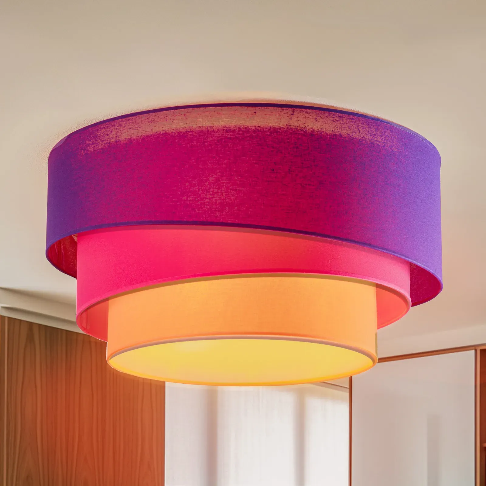 Deckenleuchte Euluna, Trio Max, dimmbar, Violett, für Wohnzimmer, Stoff / Textil, Modern - 32
