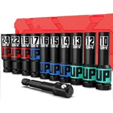 Aurlloct 11-Tlg Schlagschrauber Nüsse Satz 1/2 Zoll, 10-24 mm Kraft-Steckschlüssel-Einsatz mit 1/4" bis 1/2" Steckschlüsseladapter, Autoreparaturen Wartung und Reifenwechsel