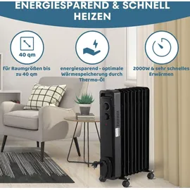 STAHLMANN Ölradiator ZR17 2000 Watt, Elektroheizung Energiesparend bis 40 qm Fläche, Heizung Elektrisch mit Thermostat und 3 Heizstufen, Elektrisches Heizgerät, Electric Heater Schwarz