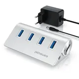Primewire - USB 3.2 Gen2 Hub aktiv inkl. Netzteil - 4 Port Hub/Verteiler - für Notebook, Laptop, PC, kompatibel mit iMac, MacBook (Air, Pro, Mini)