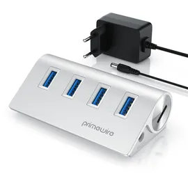 Primewire - USB 3.2 Gen2 Hub aktiv inkl. Netzteil - 4 Port Hub/Verteiler - für Notebook, Laptop, PC, kompatibel mit iMac, MacBook (Air, Pro, Mini)