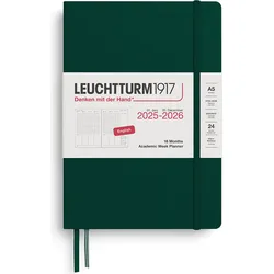 Leuchtturm 1917 Akademischer Planer 2025/2026 18M EN A5, waldgrün, Hardcover