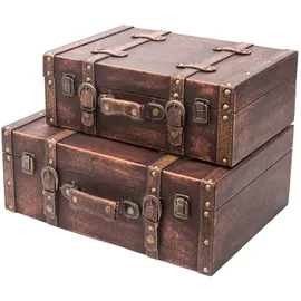 HMF Holzkoffer im Vintage-Design 2er Set braun