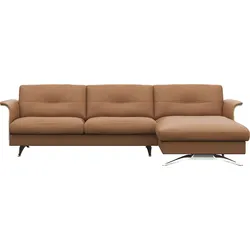 Ecksofa FLEXLUX "Glow bequem und komfortabel durch hochwertigen Sitzaufbau, L-Form", braun (modern cognac braun), B:273cm H:81cm T:158cm, 100% Echteder, Sofas, Modernes skandinavisches Design