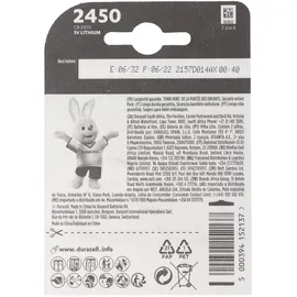 Duracell CR2450 3V Batterie Lithium Knopfzelle Batterien im 2er Blister