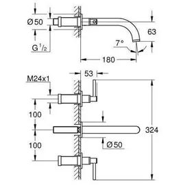 Grohe Atrio 3-Loch-Waschtisch-Batterie Hard Graphite