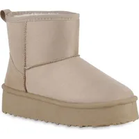 VAN HILL Damen Winter Boots Plateau Profilsohle Schuhe Beige,