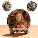 Personalisierte Baumscheibe mit Gravur Foto Individuelle Holzscheibe mit Text Bild inkl Ständer Personalisierte Geschenke zu Hochzeit Jahrestag Geburtstag Weihnachten (Familie)