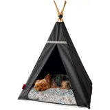 Katzenzelt mit Fleecedecke und Stabilisator – Zelt für einen kleinen Hund – wasserdichtes Glamour-Zelt für ein Haustier mit rutschfestem Boden – Hundebett waschen (55x55x82cm, Schwarzes Zelt, Schwarz)