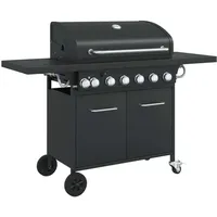 VidaXL Gasgrill mit 7 Flammen Schwarz Pulverbeschichteter Stahl