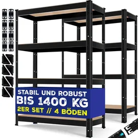 Masko MASKO® 2er-Set Lagerregal Schwerlastregal, Kellerregal verstellbare Ablagen, MDF-Platten Regal aus Metall, Steckregal, Werkstattregal, Keller, Garage