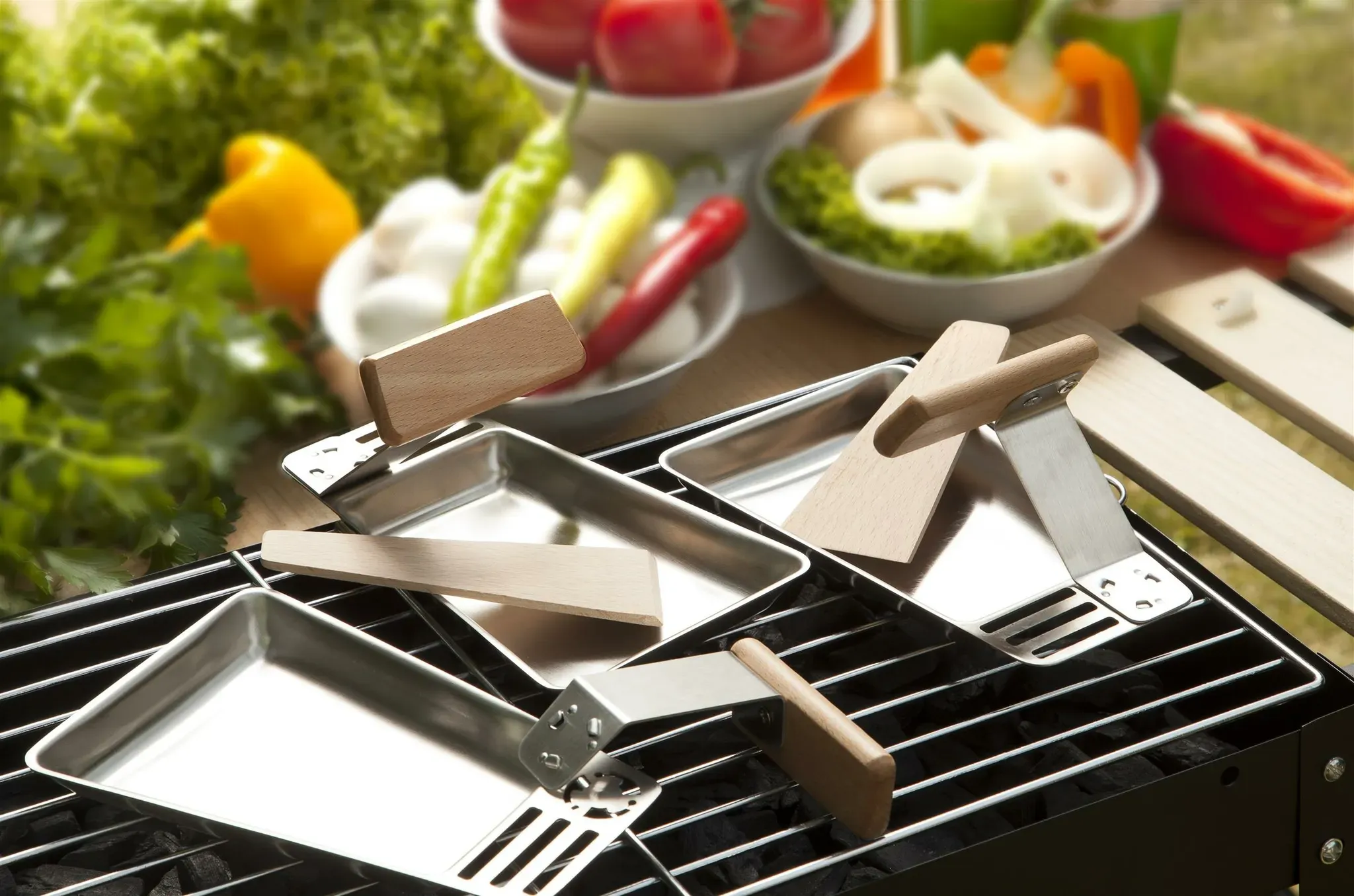 2er Grillpfännchen RACLETTE - Grillpfannen mit abnehmbarem Griff und Spatel