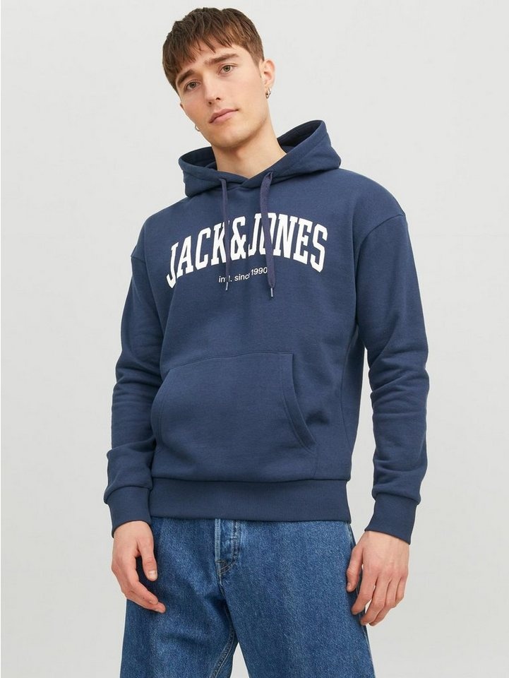 Jack & Jones Hoodie Logo Print Hoodie Kapuzen Pullover JJEJOSH 5584 in Navy weiß M