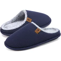 ONCAI Hausschuhe Herren Rückstellschaum Memory Foam Herren Pantoffeln und Mann Haus Schuhe mit Kunstpelz Futter und Indoor Outdoor Gummisohlen Plüsch Blau Größe 49 EU - 49 EU