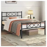 Yaheetech Bettgestell Metallbett mit Lattenrost, Bettrahmen mit Kopfteil, für Schlafzimmer, 90/140 cm (B) schwarz