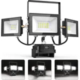 18V Led Baustrahler Arbeitsscheinwerfer, 90W 6500K Kabellose Baustellen Lampe LED Strahler Akku Flutlichter, IP65 Wasserdichte Baustrahler Scheinwerfer mit USB-Anschluss Für 360° Arbeitsbeleuchtung