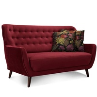 CAVADORE 2-Sitzer-Sofa Abby / Retro-Couch mit Samtbezug und Knopfheftung / 153 x 89 x 88 / Samtoptik, rot