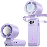 Tragbarer Mini-ventilator, Handventilator Mit Led-anzeige, Kühlfunktion, 1–199 Geschwindigkeiten, 5000 Mah Akku, Turbo-nackenventilator Für Reisen, Outdoor, Camping, Zuhause (lila)