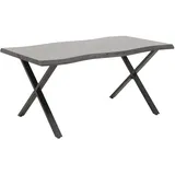 HELA Tische Hela Tische, Esstisch Gerda, Tischplatte 46mm Baumkantenoptik in Akaziegrau, X-Gestell Metall Schwarz, 140x90cm