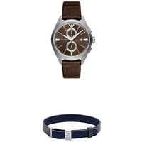 Emporio Armani Herren Quarz-Chronograph Uhr mit Armband + Armband aus blauem und grauem Leder