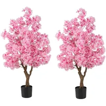 Costway 2er Set Künstliche Kunstpflanze Kirschblütenbaum, 120 cm, Kunstbaum mit Blüten in Rosa, Blumenbaum im Topf, Blütenbaum Kirschbaum Sakura, für Hochzeit Zuhause Büro, Frühlingsdekoration, Pink