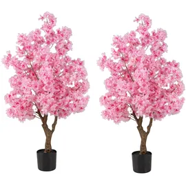 Costway 2er Set Künstliche Kunstpflanze Kirschblütenbaum, 120 cm, Kunstbaum mit Blüten in Rosa, Blumenbaum im Topf, Blütenbaum Kirschbaum Sakura, für Hochzeit Zuhause Büro, Frühlingsdekoration, Pink