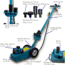 BITUXX Druckluft Wagenheber pneumatisch Druckluftwagenheber Schwerlast Autoheber für KFZ Auto bis 22 Tonnen