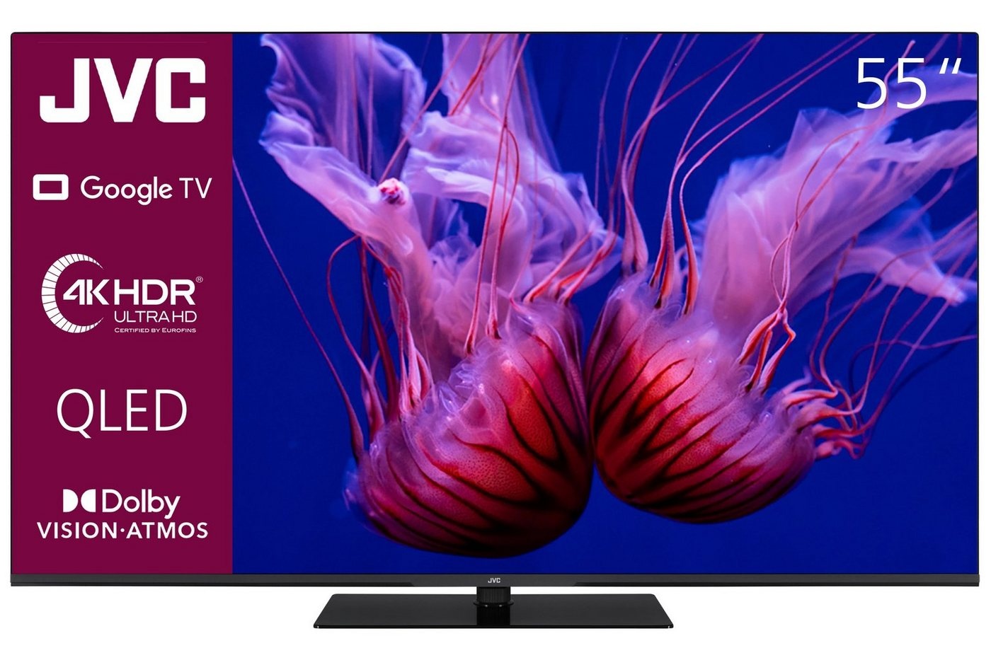 JVC LT-55VGQ8255 QLED-Fernseher (139 cm/55 Zoll, 4K Ultra HD, Google TV, Smart TV, HDR Dolby Vision, Triple-Tuner, Bluetooth, Dolby Atmos, MEMC) schwarz