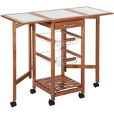 Homcom Küchenwagen, mit klappbarer Tischplatte, Servierwagen Natur, Holz, 37x75x91 cm