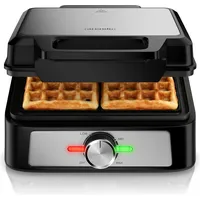Arendo Waffeleisen rechteckig, kompakt, 1600W, Doppelwaffeleisen für Belgische Waffeln, Antihaft, Backampel, Waffeleisen, Schwarz, Silber