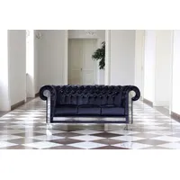 JVmoebel Chesterfield-Sofa Luxus Chesterfield Sofa aus Samt in elegantem Design, Made in Europa blau
