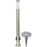 GLOBO Außenstehlampe silber Erdspieß Wegeleuchte Edelstahl Gartenlampe 2x Außensteckdose, 1x E27, DxH 7,6 x 110 cm