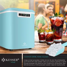 Kesser KESSER® Eiswürfelbereiter Eiswürfelmaschine Edelstahl Ice Maker 12 in 24h Zubereitung in 7 min 2,2 Liter Wassertank 2 Eiswürfel-Größen LED-Display Selbstreinigungsfunktion mit Zubehör