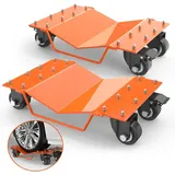 GarveeMore Rangierwagenheber Set (2 Stück), 2000lbs (ca. 1800 kg) Tragkraft,Autotransportwagen, mit 360° drehbarem Rad und Antirutschfunktion zum Umsetzen orange