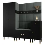 ABIKS MÖBEL Kompaktgarderobe PALERMO Set 1 Garderobe mit gepolsterten Paneelen, Industriell Design schwarz