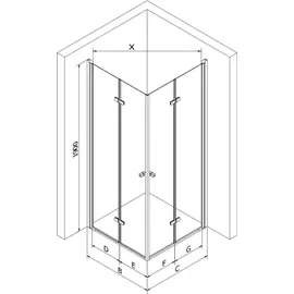 Mexen Lima Duo klappbare Duschkabine 80 x 80 cm, Transparent, Chrom - 856-080-080-02-00