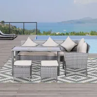 Outsunny 5-tlg. Gartenmöbel Set, Sitzgruppe mit Fußhocker, Metall, Grau 134 x 60 x 75 cm,
