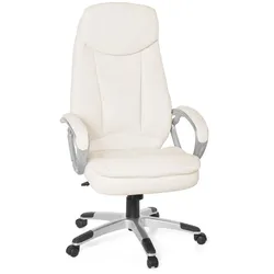 KADIMA DESIGN Bürostuhl Salor: Hohe Rückenlehne, Kunstleder in Creme, Wippmechanik, 120kg Belastbarkeit, modernes Design.
