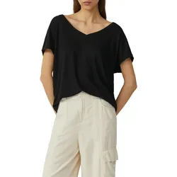 T-Shirt QS, Damen, Gr. S, schwarz, Obermaterial: 55% Leinen, 45% Polyester, casual, Shirts