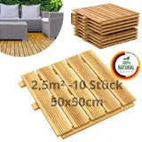 Floranica Holzfliese 10 Stk. /2,5 m2 50 x 50 cm Natur Terrassenfliese Lärchenholz Balkonfliesen Trittplatten - Braun