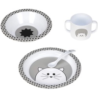 Lässig Kindergeschirr Set (Teller, Becher, Schälchen, Löffel) ohne Melamin, BPA-frei, für Spülmaschine und Mikrowelle/Dish Set PP Little Chums Cat