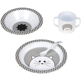 Lässig Kindergeschirr Set (Teller, Becher, Schälchen, Löffel) ohne Melamin, BPA-frei, für Spülmaschine und Mikrowelle/Dish Set PP Little Chums Cat