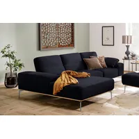 Ecksofa W.SCHILLIG "run, Designsofa, bequem, L-Form", blau (dunkelblau w82), B:299cm H:88cm T:178cm, Longlife Xtra-Leder Z73: Naturwalkleder der Luxusklasse aus den erlesensten Rohhäuten. Hautstärke 1, 1 u2013 1, 3 mm, ROHLEDER Jacquard-Flachgewebe Q2 W60 (63% Polyester, 37% Polyacryl), ROHLEDER Chenille-Flachgewebe Q2 W77 (68% Polyacryl, 32% Polyester), Stoff S37 (100% Polyester), Sofas, mit elegantem Holzsockel, Füße in Chrom glänzend, Breite 299 cm