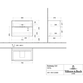 Villeroy & Boch Subway 3.0 77,2x57,6x47,8cm, m LE/Gr vo b, Nord Oa