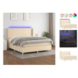 vidaXL Boxspringbett mit Matratze & LED Creme 160x200 cm Stoff